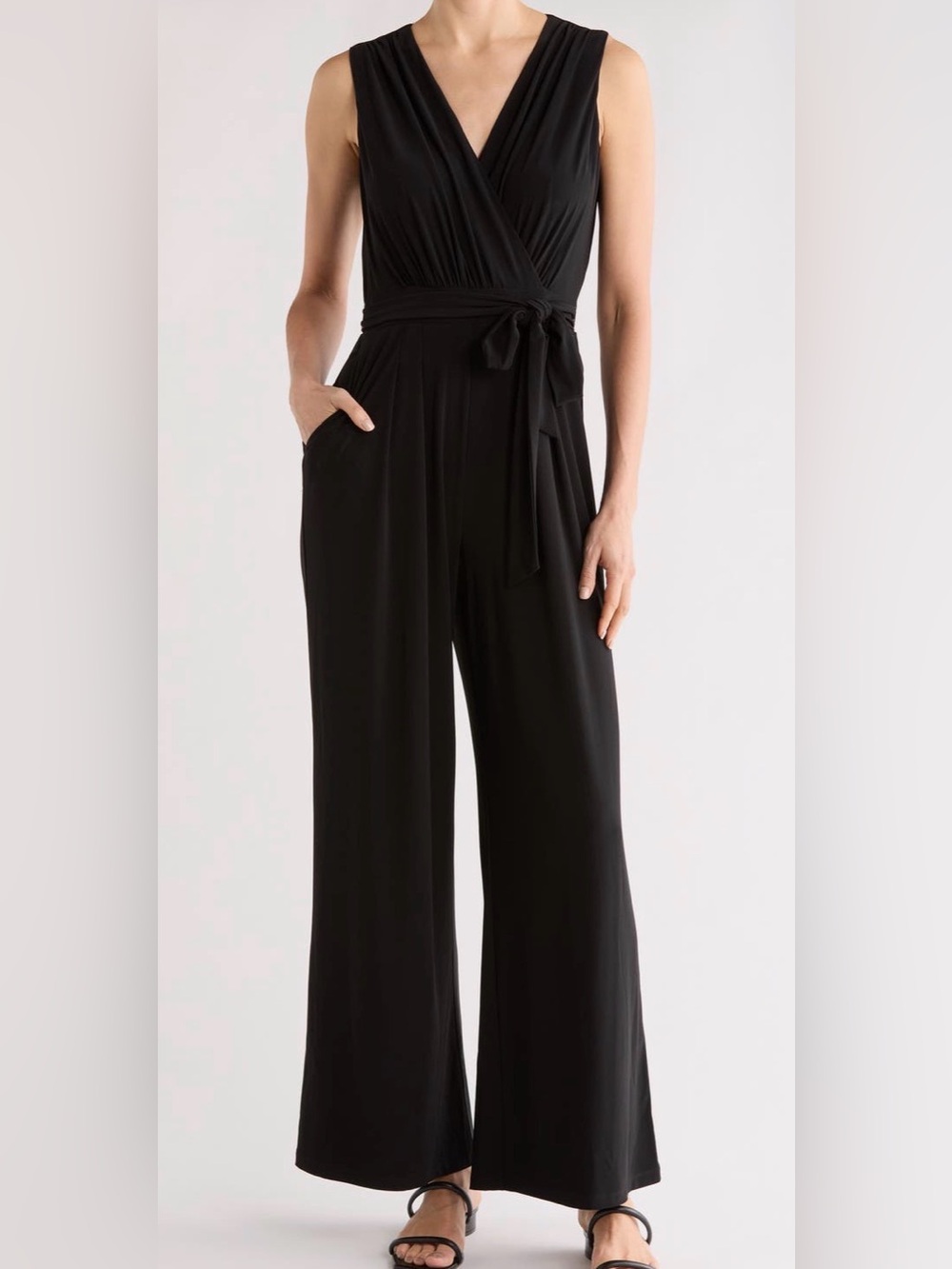 Vince Camuto Black Wide-Leg Jumpsuit with Self Tie